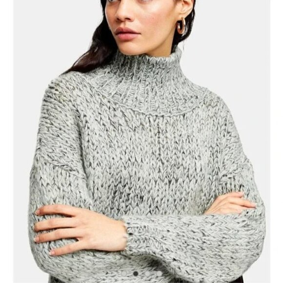 Topshop Green & Gray Knit Funnel Neck Drop Shoulder Oversized Sweater 8 - Picture 2 of 6